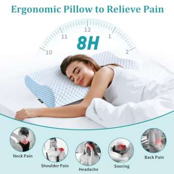 Neck Pillow Memory Foam Pillows - Cooling Neck Support Pillow for Pain Relief, Ergonomic Cervical Pillow for Sleeping, Orthopedic Contour Bed Pillow for Side, Back & Stomach Sleepers