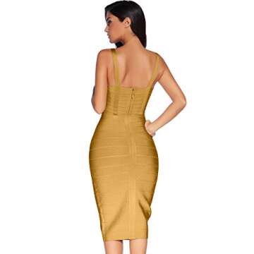 meilun Women's Strap Midi Bandage Dress Length Party Solid Prom Bodycon Dress (XS, Ginger)