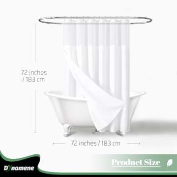 Dynamene Fabric Shower Curtain with Snap in Liner, White Waffle Hotel Shower Curtains for Bathroom, Washable Waterproof Cloth Shower Curtain Liner Set with Plastic Hooks, Mesh Top Window, 72x72