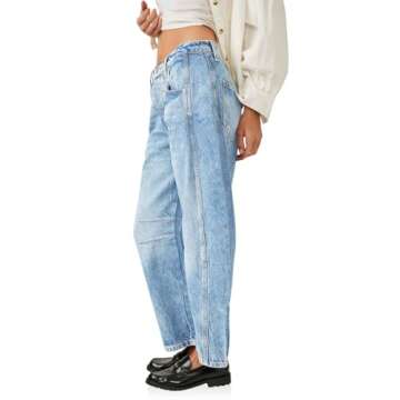 PLNOTME Women's Baggy Boyfriend Jeans Vintage Wide Leg Mid Rise Barrel Denim Ankle Pants