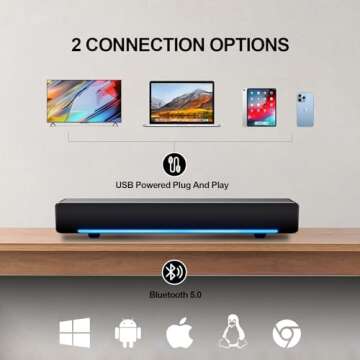 MARBOO Computer PC Bluetooth Soundbar Speakers Wireless USB Powered Laptop Desktop Monitor Speakers for PC Smartphone Ipad Tablet-Lighting Control-Switch Power On/Off