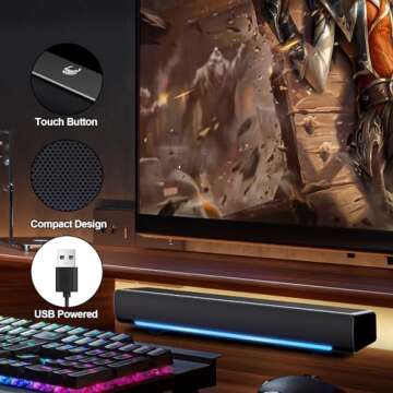 MARBOO Computer PC Bluetooth Soundbar Speakers Wireless USB Powered Laptop Desktop Monitor Speakers for PC Smartphone Ipad Tablet-Lighting Control-Switch Power On/Off