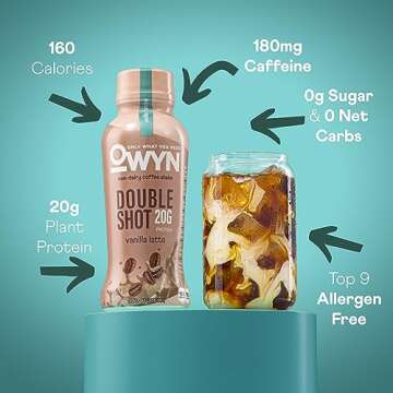OWYN Only What You Need Double Shot Dairy Free Keto Protein Coffee Shake, Vanilla Latte, 0g Sugar, 2...
