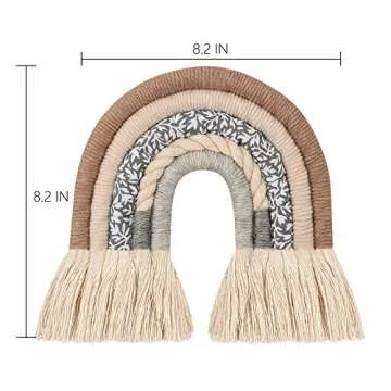 Rainbow Wall Hanging Tassels, Nordic Woven Rainbow Wall Hanging, Boho Decor Macrame Rainbow Wall Hanging for Baby Girls Kids Nursery Rooms,Modern Home Hanging,Brown Pattern Cloth（8.2x8.2 inches