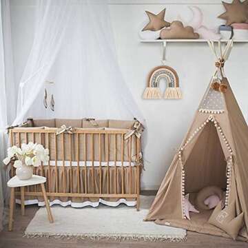 Rainbow Wall Hanging Tassels, Nordic Woven Rainbow Wall Hanging, Boho Decor Macrame Rainbow Wall Hanging for Baby Girls Kids Nursery Rooms,Modern Home Hanging,Brown Pattern Cloth（8.2x8.2 inches