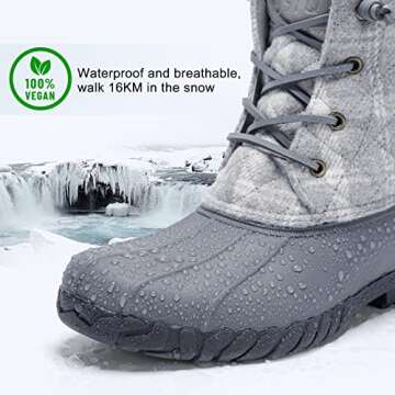 STQ Womens Duck Boots Cold Weather Insulated Snow Boots Waterproof Winter Boots Grey Plaid, 6 US