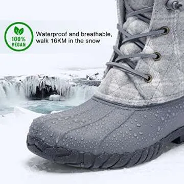 STQ Womens Duck Boots Cold Weather Insulated Snow Boots Waterproof Winter Boots Grey Plaid, 6 US