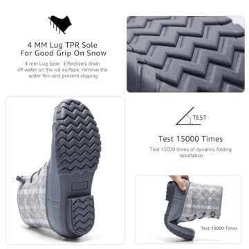 STQ Womens Duck Boots Cold Weather Insulated Snow Boots Waterproof Winter Boots Grey Plaid, 6 US