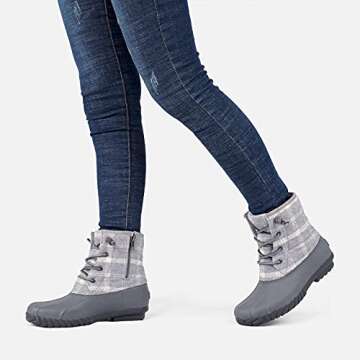 STQ Womens Duck Boots Cold Weather Insulated Snow Boots Waterproof Winter Boots Grey Plaid, 6 US