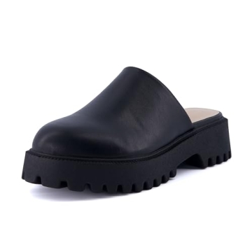 CUSHIONAIRE Women's Bolt Slip on Lug Mule +Memory Foam, Wide Widths Available, Black 7