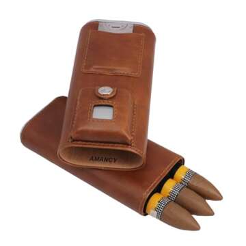 AMANCY Deluxe Portable 3 Holder Cigar Case Set With Lighter and Cutter Great Gift Kit