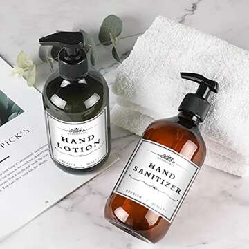 12 PCS Waterproof Soap Labels for Glass/Plastic Bottles, Farmhouse Bathroom/Kitchen Hand Soap Dispenser Label Stickers, Removable Cleaning Labels for Soap, Lotion, Shampoo and Conditioner