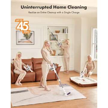 Trucozie Cordless Vacuum Cleaner, 8-in-1 Lightweight Stick Vacuum with 45mins Runtime, Powerful Suction, Rechargeable Cordless Vacuum for Carpet, Tile, Pet Hair, Hardwood Floors, White