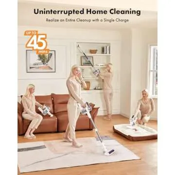 Trucozie Cordless Vacuum Cleaner, 8-in-1 Lightweight Stick Vacuum with 45mins Runtime, Powerful Suction, Rechargeable Cordless Vacuum for Carpet, Tile, Pet Hair, Hardwood Floors, White