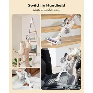 Trucozie Cordless Vacuum Cleaner, 8-in-1 Lightweight Stick Vacuum with 45mins Runtime, Powerful Suction, Rechargeable Cordless Vacuum for Carpet, Tile, Pet Hair, Hardwood Floors, White