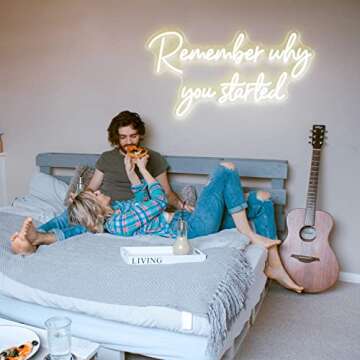 Remember why you started Neon Sign, Warm White LED Neon Light for Wall Decor, Light Up Sign for Wedding, Engagement, Graduation party Man Letters LED Signs Bedroom Club Office Hotel Pub Café