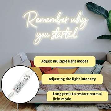 Remember why you started Neon Sign, Warm White LED Neon Light for Wall Decor, Light Up Sign for Wedding, Engagement, Graduation party Man Letters LED Signs Bedroom Club Office Hotel Pub Café