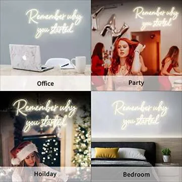 Remember why you started Neon Sign, Warm White LED Neon Light for Wall Decor, Light Up Sign for Wedding, Engagement, Graduation party Man Letters LED Signs Bedroom Club Office Hotel Pub Café
