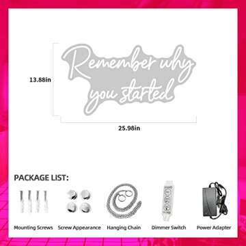 Remember why you started Neon Sign, Warm White LED Neon Light for Wall Decor, Light Up Sign for Wedding, Engagement, Graduation party Man Letters LED Signs Bedroom Club Office Hotel Pub Café