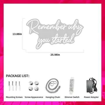 Remember why you started Neon Sign, Warm White LED Neon Light for Wall Decor, Light Up Sign for Wedding, Engagement, Graduation party Man Letters LED Signs Bedroom Club Office Hotel Pub Café