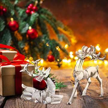 Reindeer Christmas Decoration Set of 2 Holiday Reindeer Figurines. Standing and Lying Crystal Acryli...