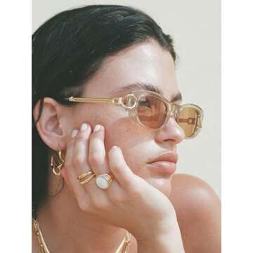 AIEYEZO Retro Oval Sunglasses for Women 90s-Style Classic Oval Frame Sun Glasses Fashion Vintage Cat Eye Shades (Clear Brown)