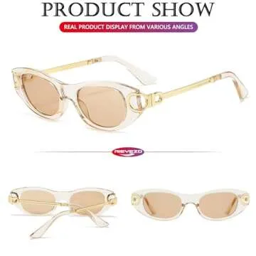 AIEYEZO Retro Oval Sunglasses for Women 90s-Style Classic Oval Frame Sun Glasses Fashion Vintage Cat Eye Shades (Clear Brown)