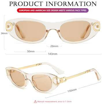 AIEYEZO Retro Oval Sunglasses for Women 90s-Style Classic Oval Frame Sun Glasses Fashion Vintage Cat Eye Shades (Clear Brown)