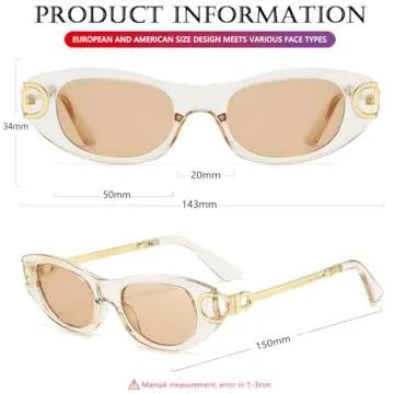 AIEYEZO Retro Oval Sunglasses for Women 90s-Style Classic Oval Frame Sun Glasses Fashion Vintage Cat Eye Shades (Clear Brown)