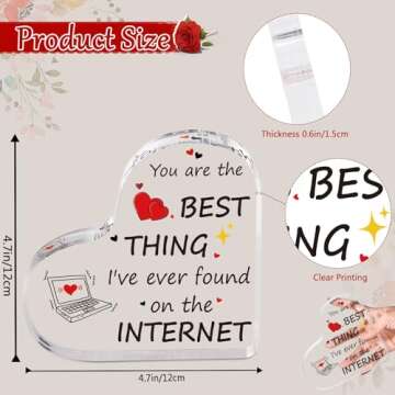 Valentine's Day Gifts for Her, 4.7 x 4.7 Inch Romantic Acrylic Heart Keepsake Anniversary Birthday Gifts for Her Him Girlfriend Boyfriend Wife Husband, Couples Love Gifts for Her