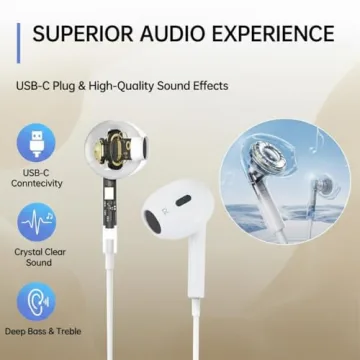 USB-C Wired Earbuds with Mic for iPhone 17 & Android