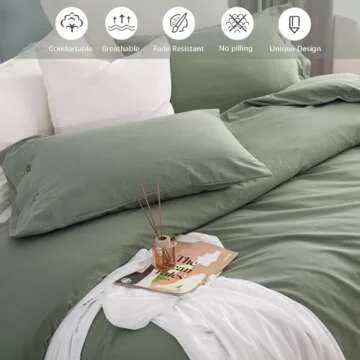 MILDLY Washed Cotton Queen Duvet Cover - Luxury Soft Green