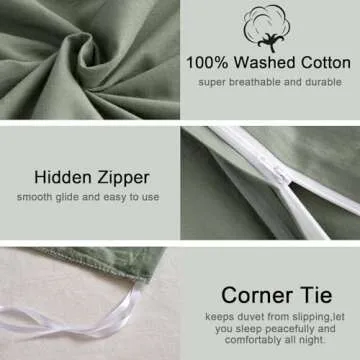 MILDLY Washed Cotton Queen Duvet Cover - Luxury Soft Green