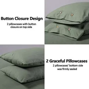 MILDLY Washed Cotton Queen Duvet Cover - Luxury Soft Green