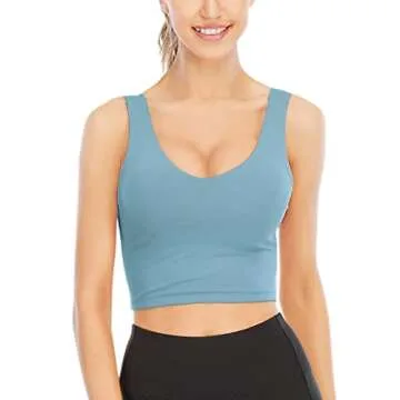 TASADA V-Neck Sports Bras for Women - Wirefree Padded Yoga Bra Running Workout Aesthetic Crop Tank Tops Blue