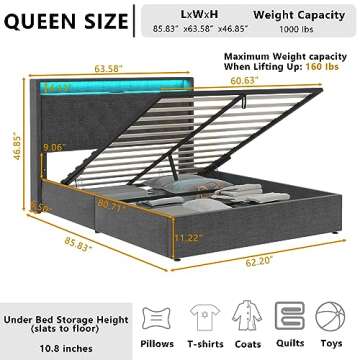 Loomie Queen Lift Up Bed Frame with Integrated Charging & RGB Lighting