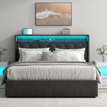 Loomie Queen Lift Up Bed Frame with LED & Storage