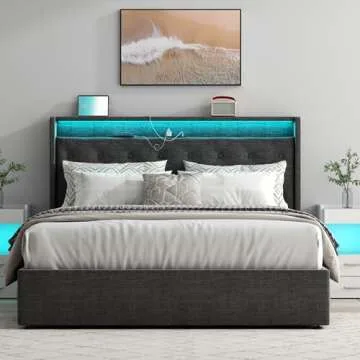 Loomie Queen Lift Up Bed Frame with LED & Storage