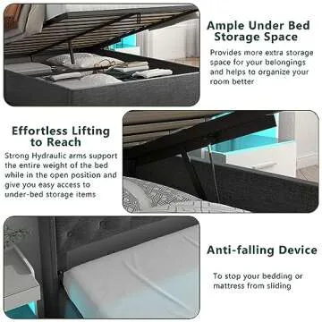 Loomie Queen Lift Up Bed Frame with LED & Storage