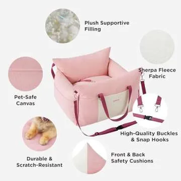 Lesure Small Dog Car Seat for Small Dogs - Waterproof Dog Booster Seat for Car with Storage Pockets and Clip-On Safety Leash and Thickened Memory Foam Filling, Pet Travel Carrier Bed Strawberry Cream