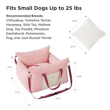 Lesure Small Dog Car Seat for Small Dogs - Waterproof Dog Booster Seat for Car with Storage Pockets and Clip-On Safety Leash and Thickened Memory Foam Filling, Pet Travel Carrier Bed Strawberry Cream