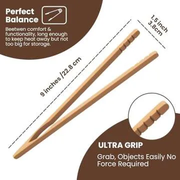 Wooden Toaster Tongs 2 PCs | Bamboo Kitchen Utensils For Cooking & Holding Toast Bacon Muffin Fruits, Pickles, Cheese Bagel Bread Ultra Grip | 9 Inch Long Natural Toxic Free