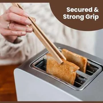 Wooden Toaster Tongs 2 PCs | Bamboo Kitchen Utensils For Cooking & Holding Toast Bacon Muffin Fruits, Pickles, Cheese Bagel Bread Ultra Grip | 9 Inch Long Natural Toxic Free