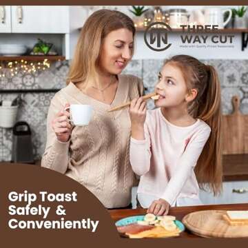 Wooden Toaster Tongs 2 PCs | Bamboo Kitchen Utensils For Cooking & Holding Toast Bacon Muffin Fruits, Pickles, Cheese Bagel Bread Ultra Grip | 9 Inch Long Natural Toxic Free