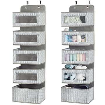 Over the Door Hanging Organizer with 5 Large Pockets - Wall Mount Pantry Storage with Clear PVC Wind...