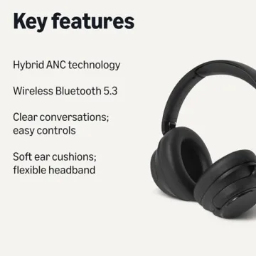 Amazon Basics Hybrid Active Noise Cancelling Headphones, 35 Hours Playtime with ANC on and 45 Hours ...