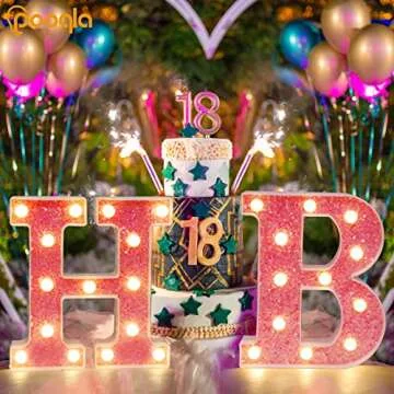 Pooqla LED Marquee Lights, Pink Glitter Alphabet Letters Sign - Battery Powered Night Light for Birthday Party, Wedding, Home Bar, Christmas Decoration