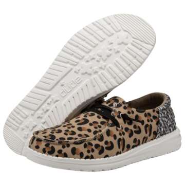 Hey Dude Women's Wendy Funk Cheetah Collage Size 8 | Womenâ€™s Shoes | Womenâ€™s Lace Up Loafers | Comfortable & Light-Weight