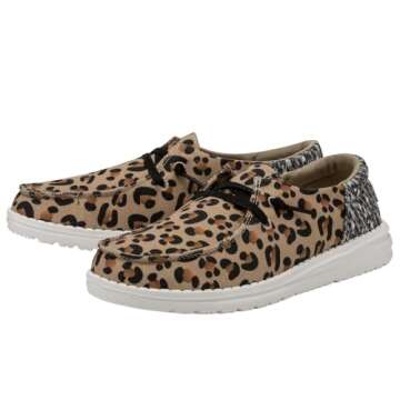 Hey Dude Women's Wendy Funk Cheetah Collage Size 8 | Womenâ€™s Shoes | Womenâ€™s Lace Up Loafers | Comfortable & Light-Weight