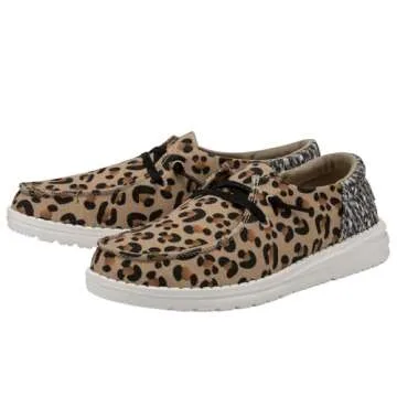 Hey Dude Women's Wendy Funk Cheetah Collage Size 8 | Womenâ€™s Shoes | Womenâ€™s Lace Up Loafers | Comfortable & Light-Weight